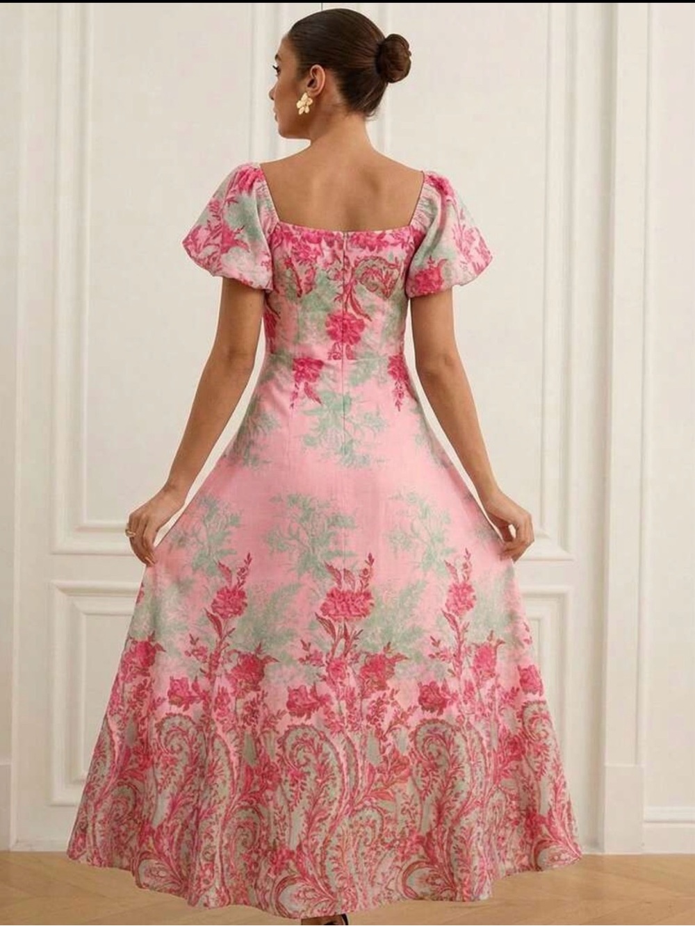 Size 12 Floral Pink Square-Neck Maxi Dress - Picture 2 of 10
